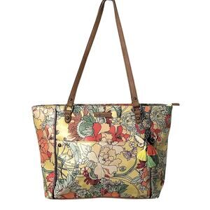 Sakroots Artists Circle Medium Tote Sunlight Flower Power Yellow Floral Boho Bag
